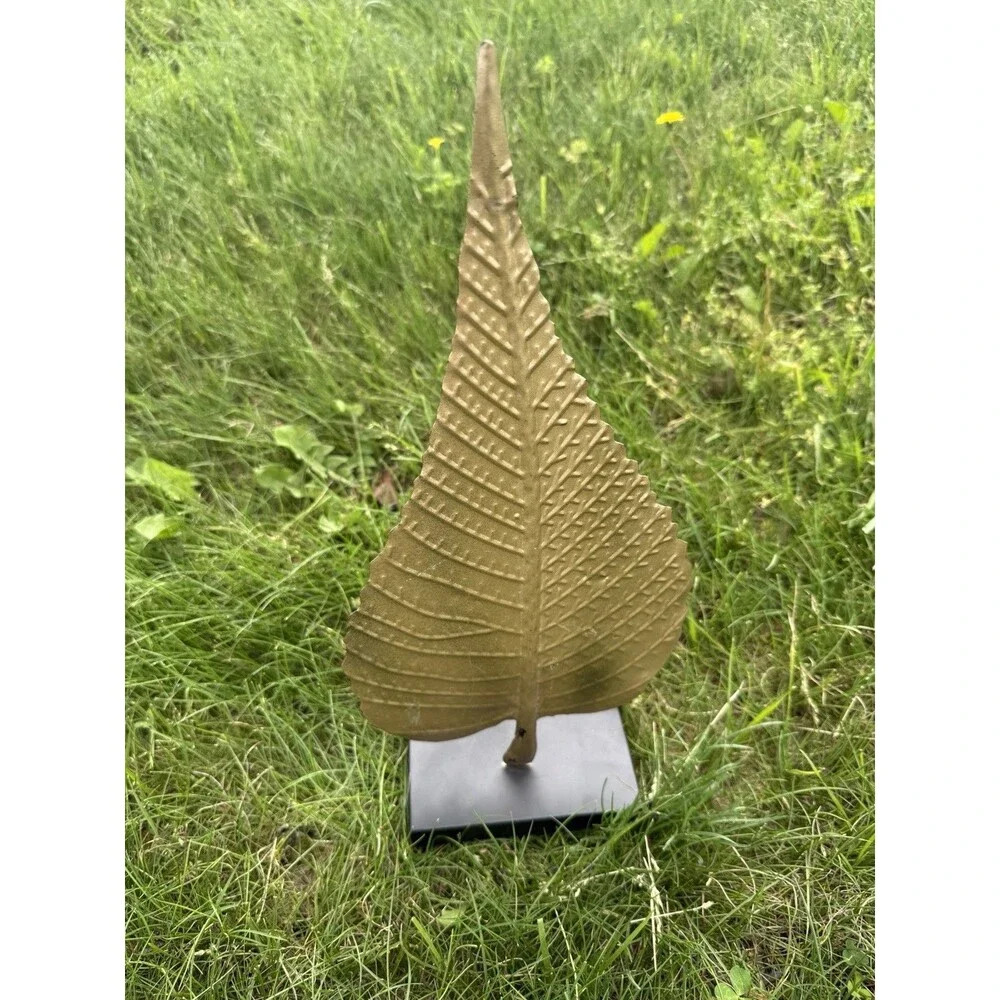 Metal Leaf Tree Sculpture on Wood Base – Rustic Nature Tabletop Décor ~12”